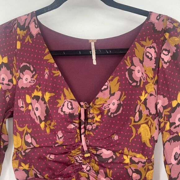 Free People Women's Morning Light Floral Print Ruched Casual Dress Size 0 - Picture 3 of 11